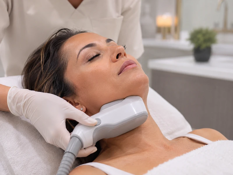 Non-surgical double chin reduction treatment for jawline contouring